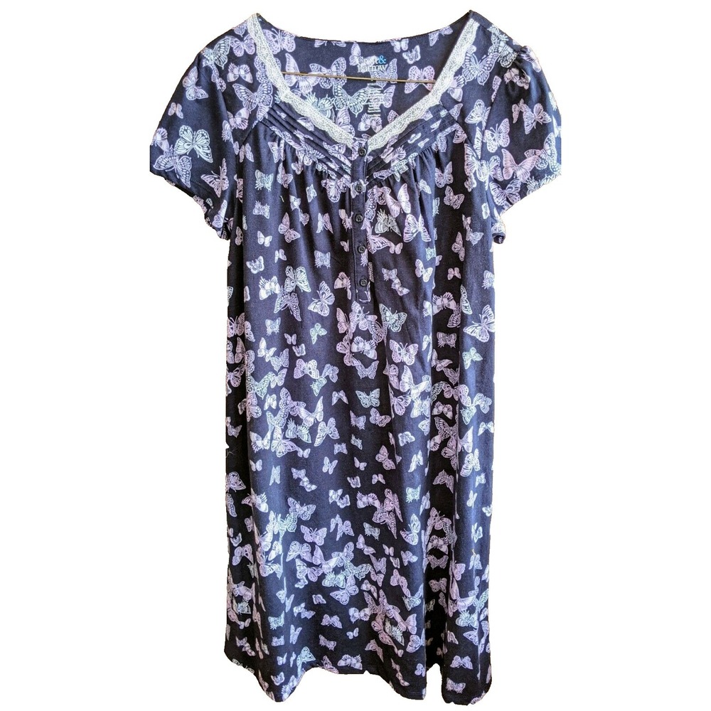 New Croft & Barrow Nightgown S Purple Butterfly Comfy Cottagecore Feminine Lace